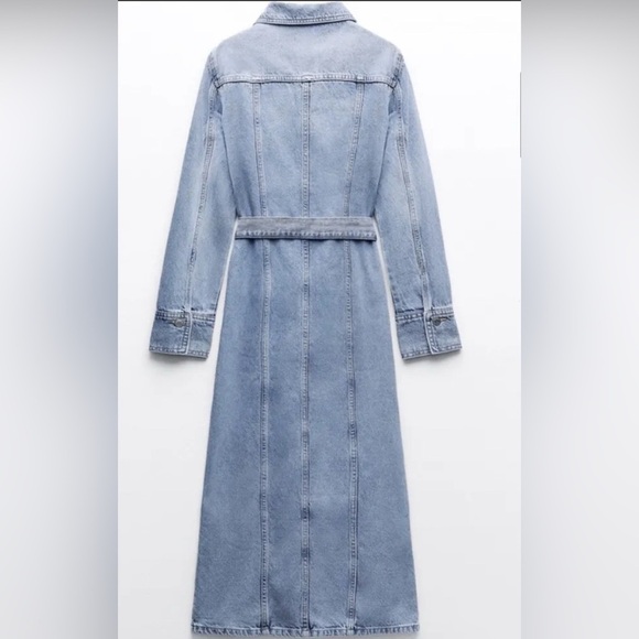 Zara Light Blue Belted Denim Midi Dress Size M brand new - Picture 5 of 16